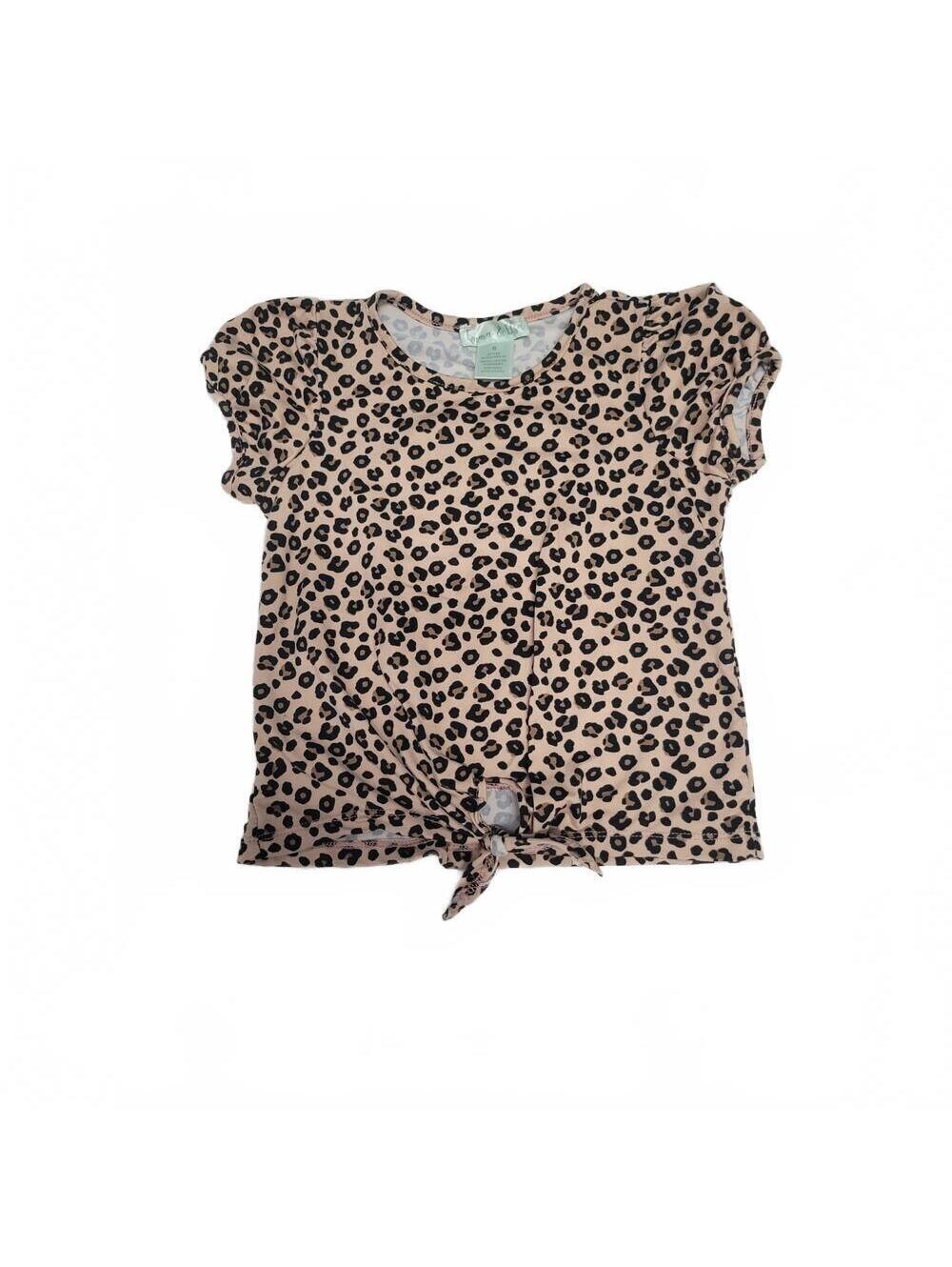 Emma & Elsa Cheetah Animal Print Short Sleeve Front Knot Tee Girls Size 6